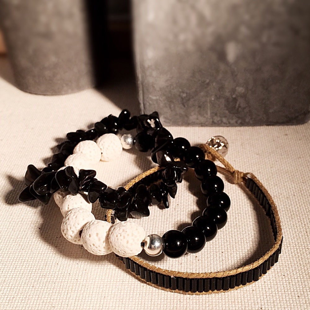 🌅VSCO 🌊🌟Bracelet Set Black Obsidian & Lava Rock
